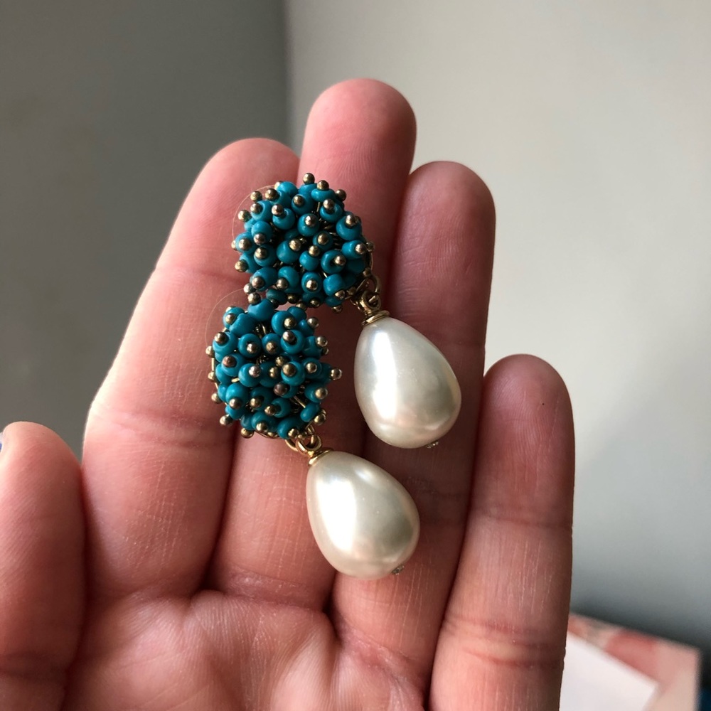 Anthropologie Turquoise and Pearl Drop Earrings